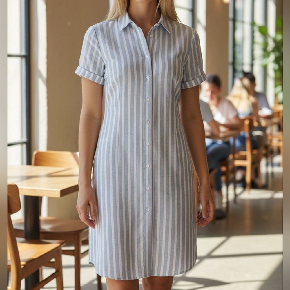 NWT J Crew Size XL Blue & White Striped Cotton Collared Shirt Dress!